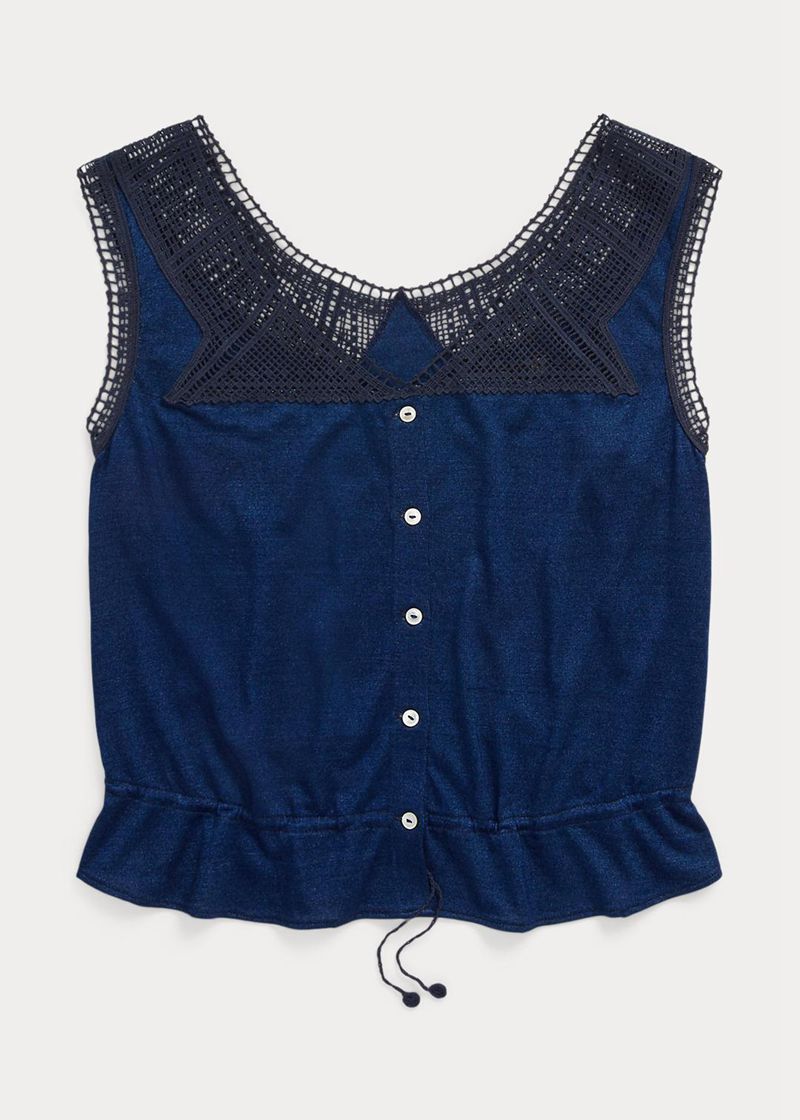 RRL トップス レディース 青 インジゴ Crochet-trim Camisole JOIGB8547